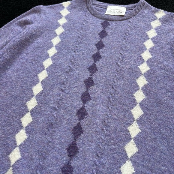 VTG Lambswool Sweater Womens S/M 38 Purple Argyle Jumper Edinburgh Woollen Mill - Picture 1 of 7